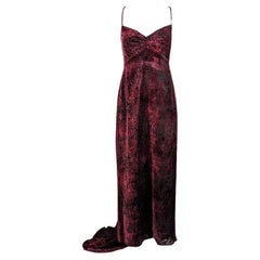 Vintage Red & Black Silk Devore Burnout Velvet Floor Length Evening Gown Dress