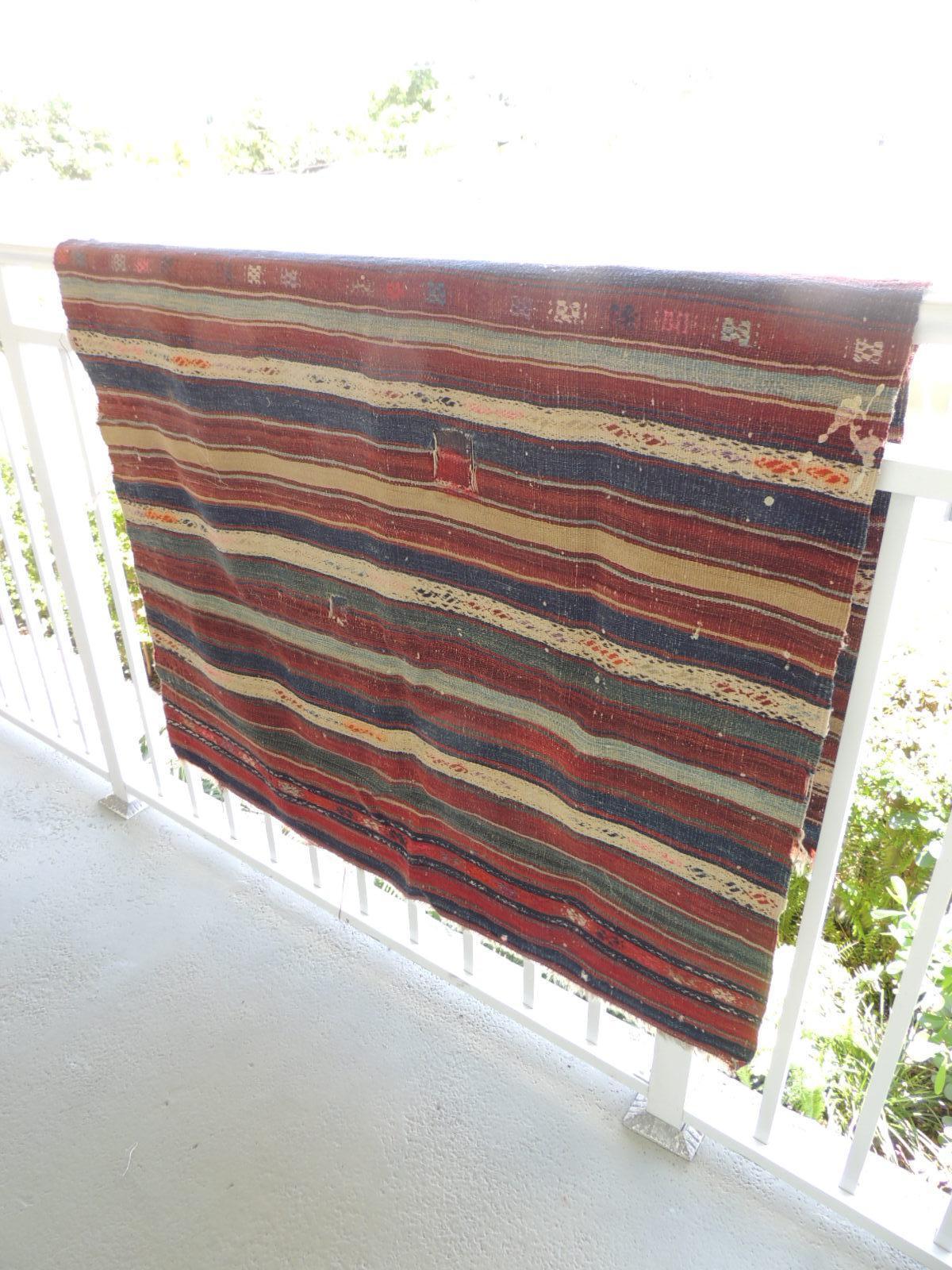 Hand-Crafted Stripe Woven Kilim Area Rug - Carpet For Sale