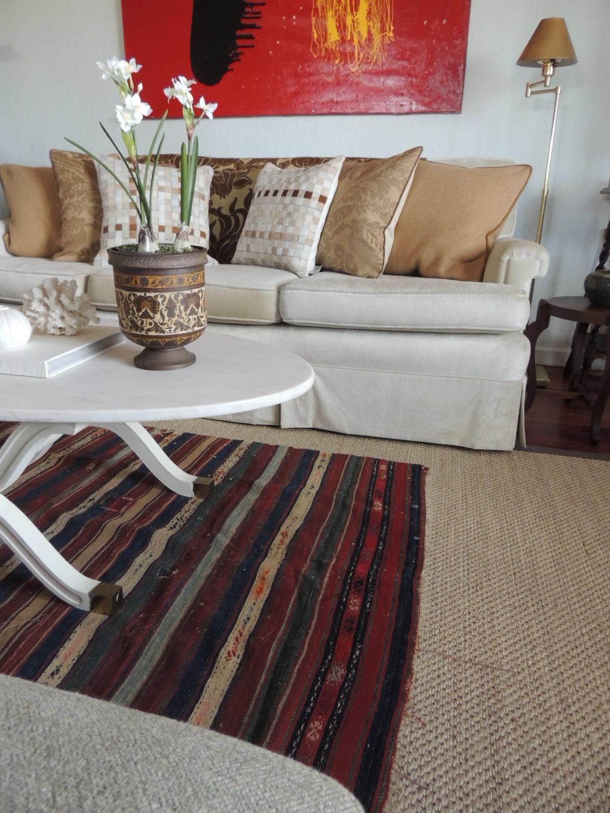 Mid-20th Century Stripe Woven Kilim Area Rug - Carpet For Sale