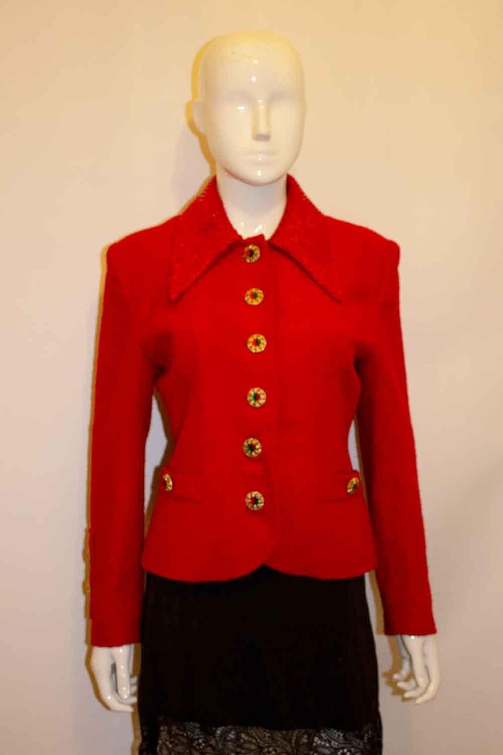Vintage Red Boucle Jacket with Sequin Collar In Good Condition For Sale In London, GB