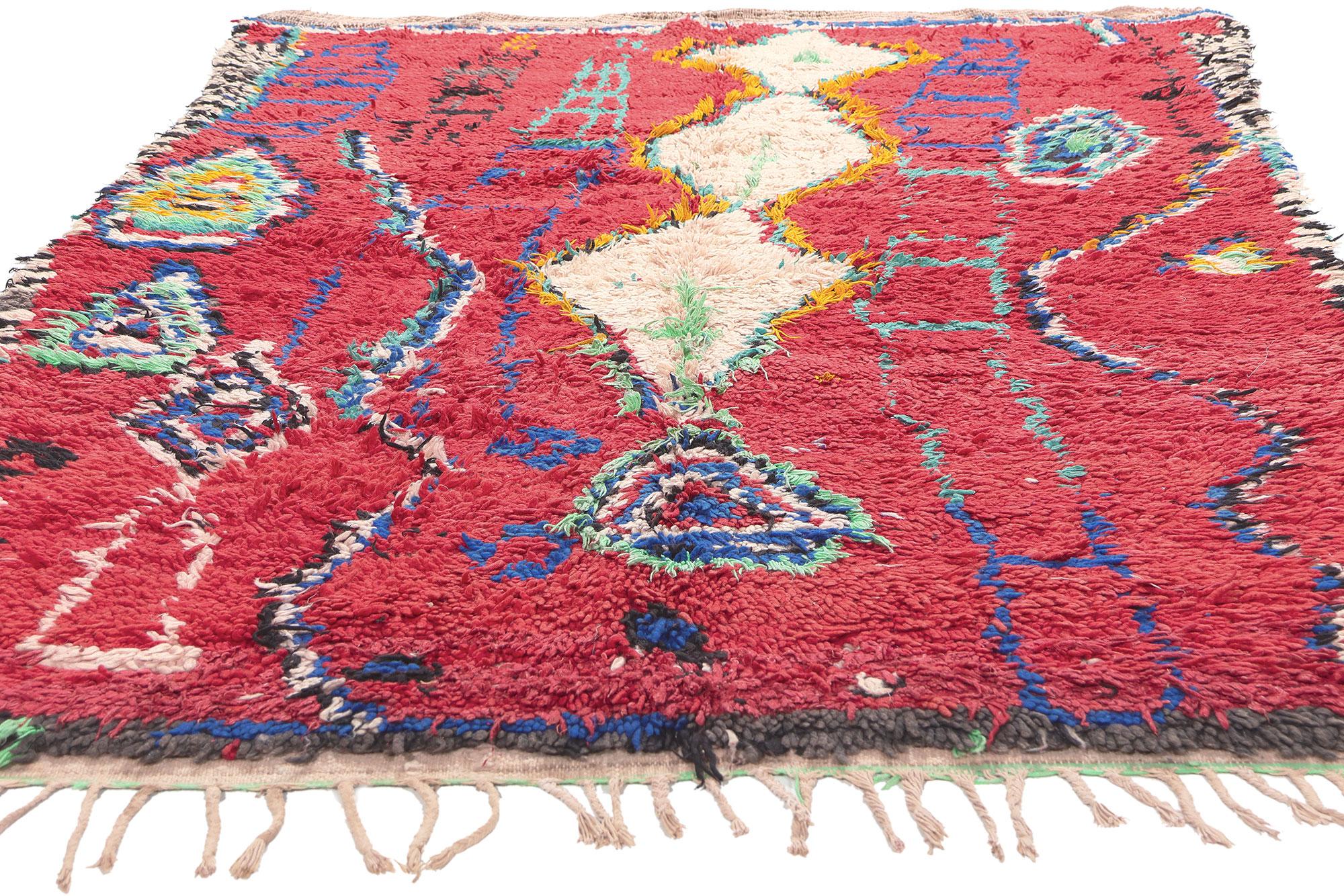 Tribal Vintage Red Boujad Moroccan Rug, Boho Jungalow Meets Nomadic Charm For Sale