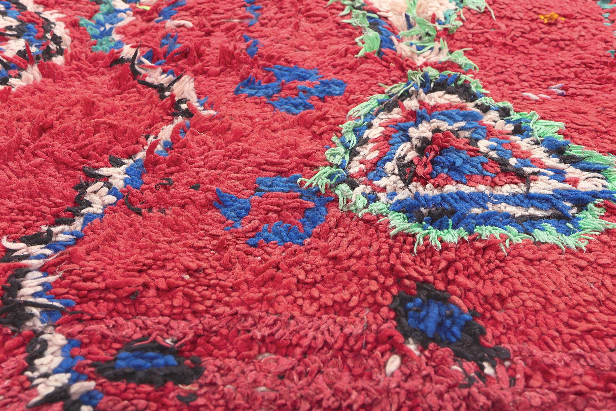 Vintage Red Boujad Moroccan Rug, Boho Jungalow Meets Nomadic Charm In Good Condition For Sale In Dallas, TX