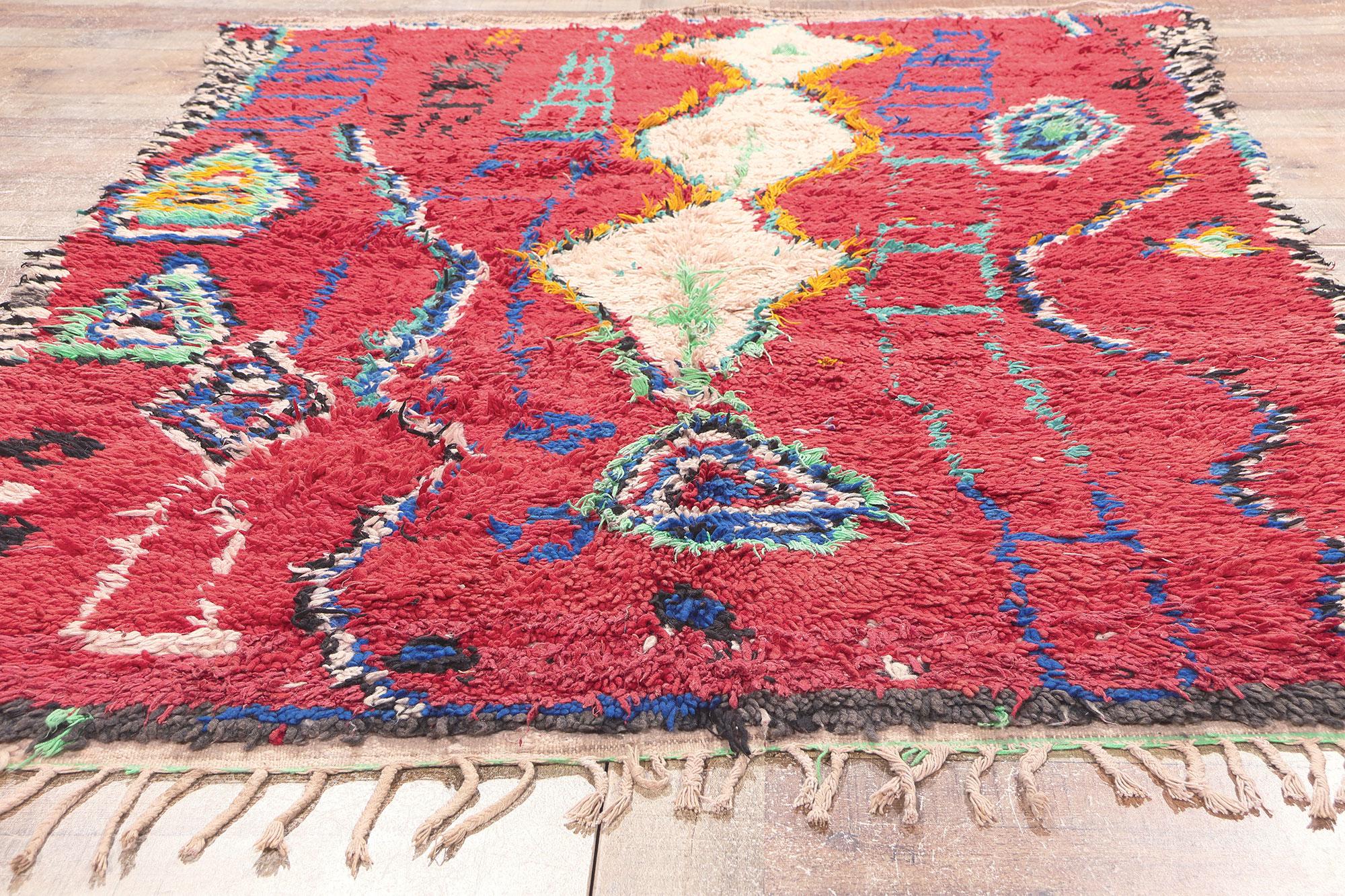 Vintage Red Boujad Moroccan Rug, Boho Jungalow Meets Nomadic Charm For Sale 1