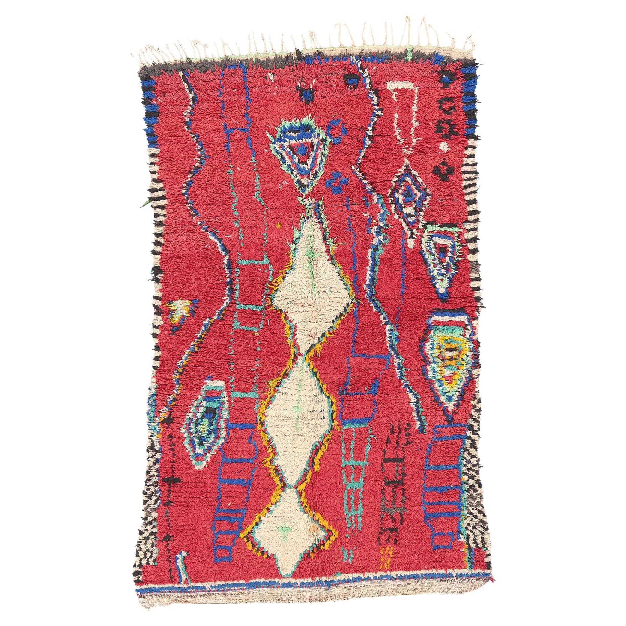Marokkanischer roter Boujad-Teppich im Vintage-Stil, Boho Jungalow Meets Nomadic Charm, rot