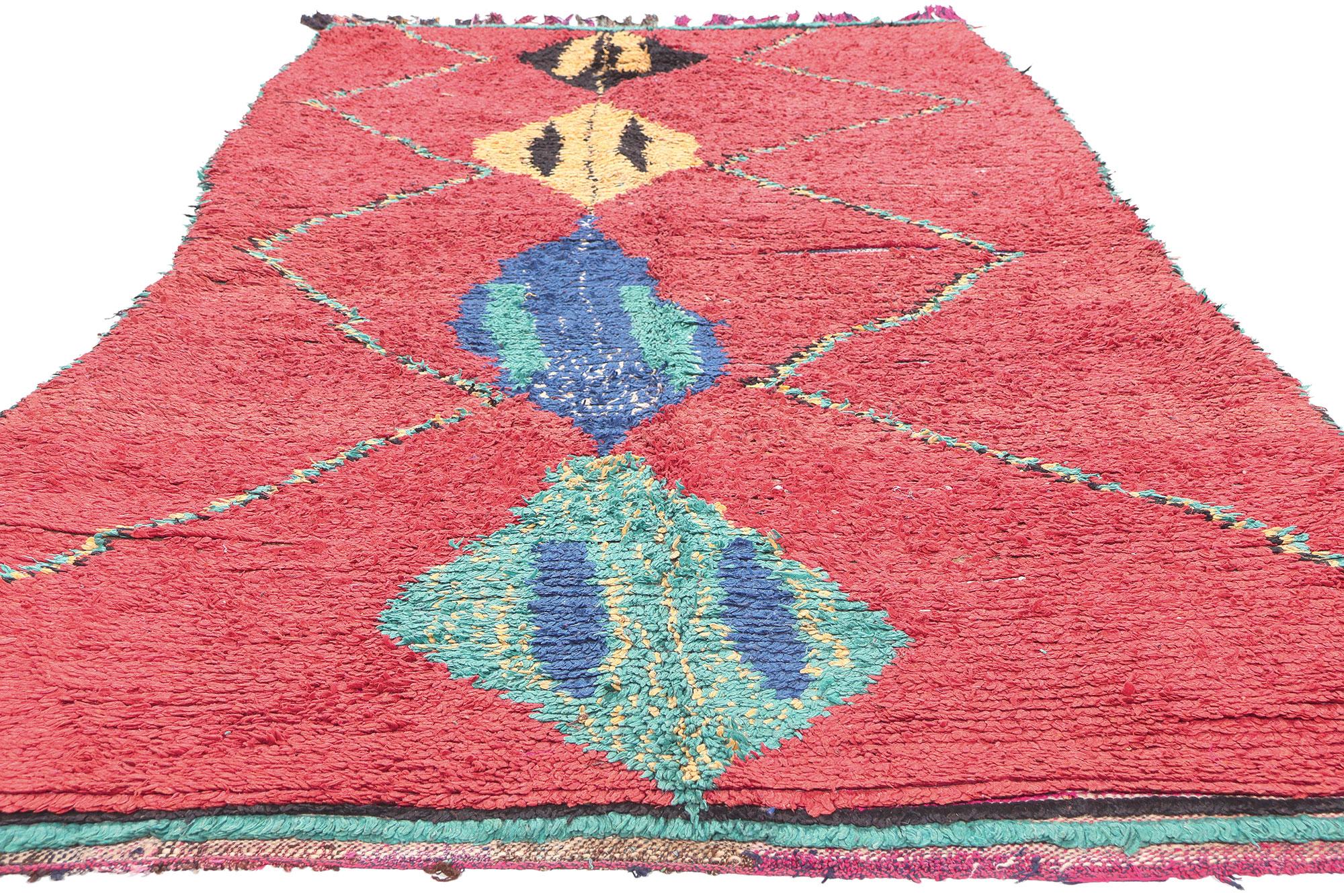 Hand-Knotted Vintage Red Boujad Moroccan Rug, Boho Jungalow Meets Tribal Enchantment For Sale