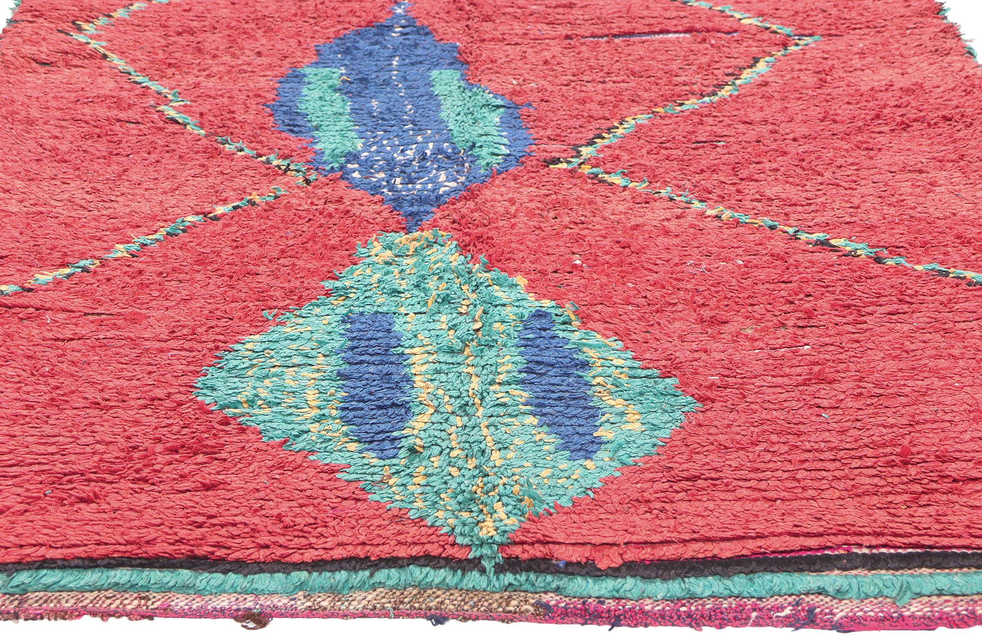 Vintage Red Boujad Moroccan Rug, Boho Jungalow Meets Tribal Enchantment In Good Condition For Sale In Dallas, TX