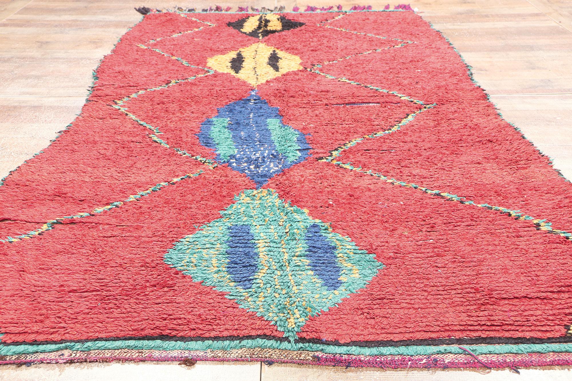 Vintage Red Boujad Moroccan Rug, Boho Jungalow Meets Tribal Enchantment For Sale 2
