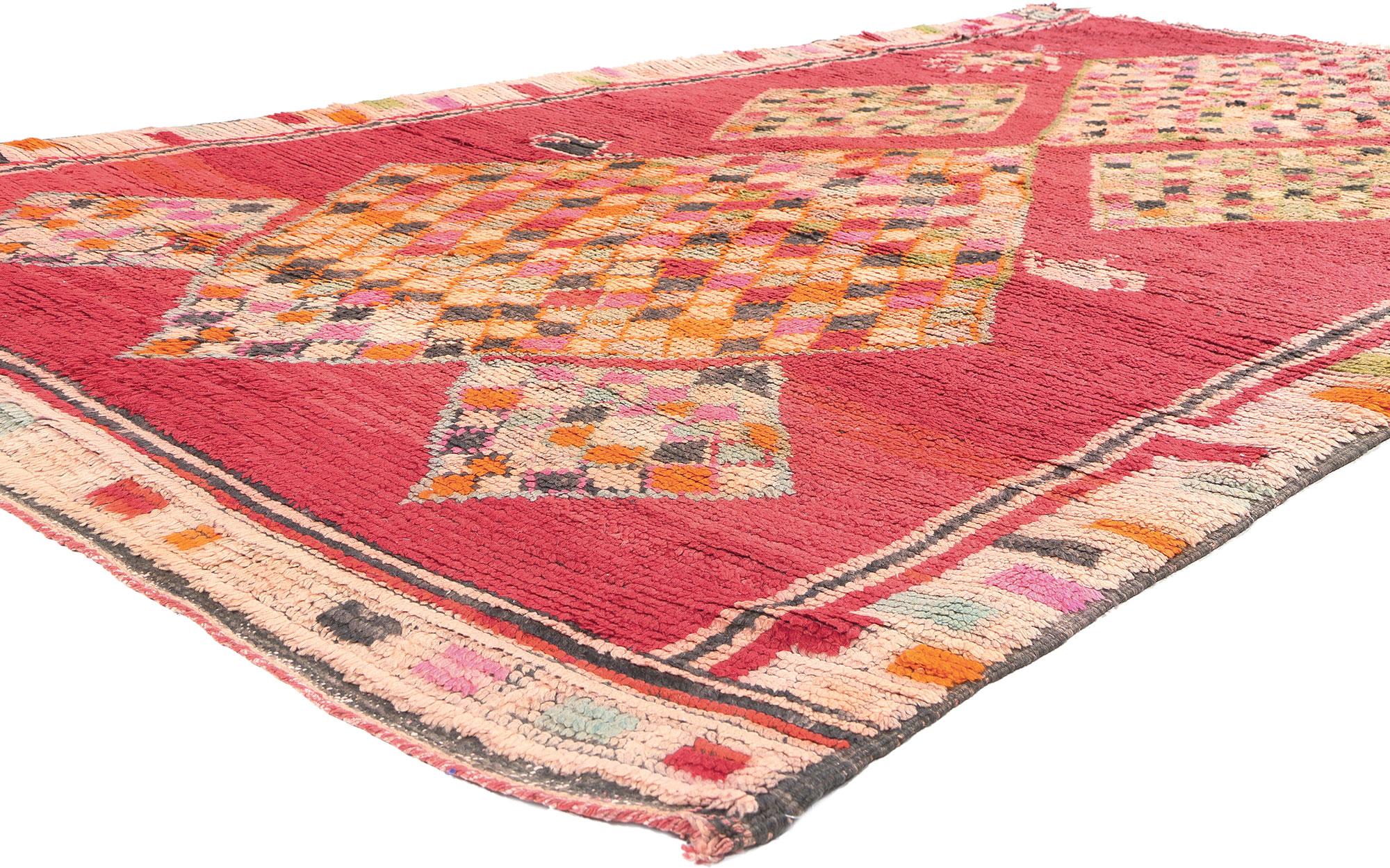 20898 Vintage Red Boujad Moroccan Rug, 06'02 x 10'03.

Behold the Boujad rug—a handwoven showstopper straight from the catwalks of Boujad in the Khouribga region of Morocco. Known for its eccentricity and artistic flair, this rug is like the Lady
