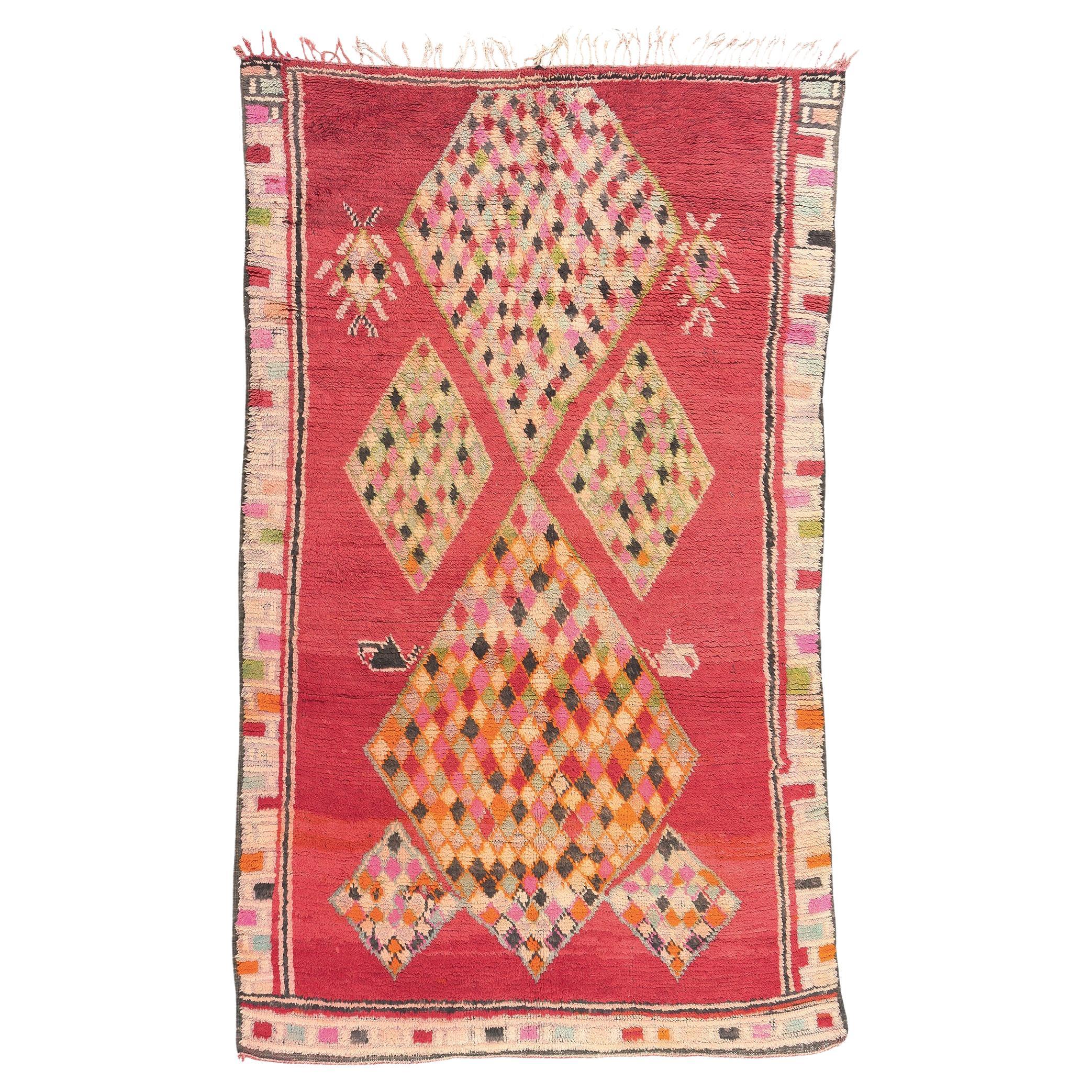 Vintage Red Boujad Moroccan Rug For Sale