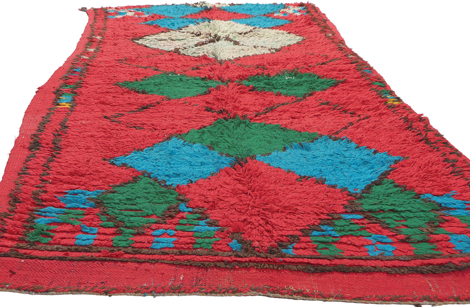 Tribal Vintage Red Boujad Moroccan Rug, Maximalism Meets Bohemian Rhapsody For Sale