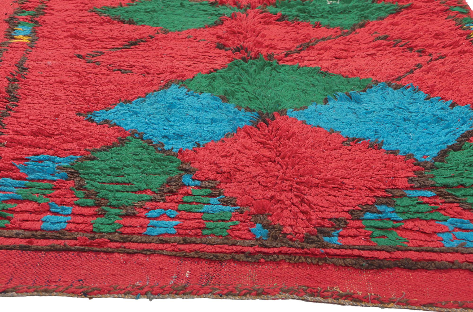 Hand-Knotted Vintage Red Boujad Moroccan Rug, Maximalism Meets Bohemian Rhapsody For Sale