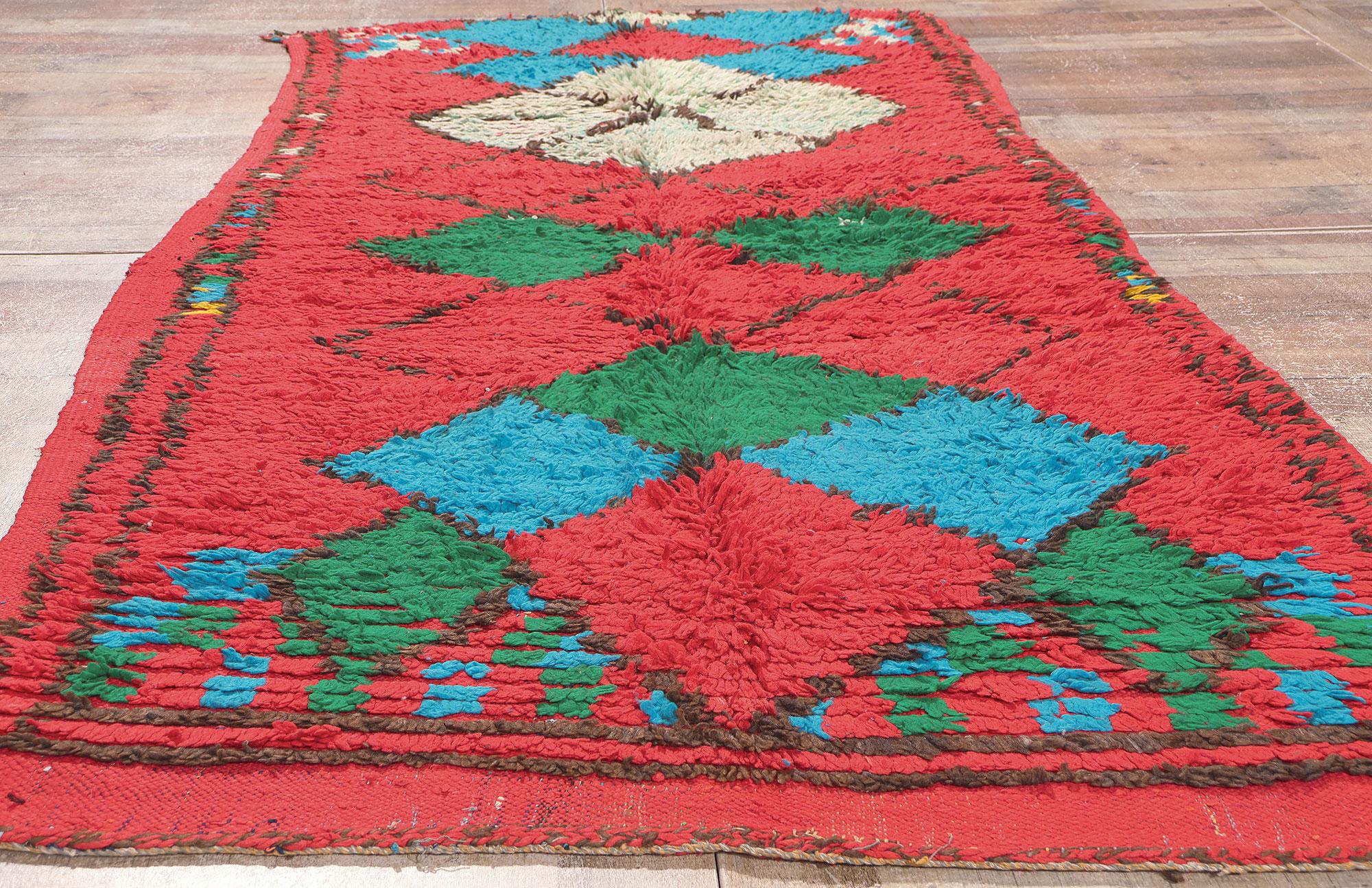 Vintage Red Boujad Moroccan Rug, Maximalism Meets Bohemian Rhapsody For Sale 1