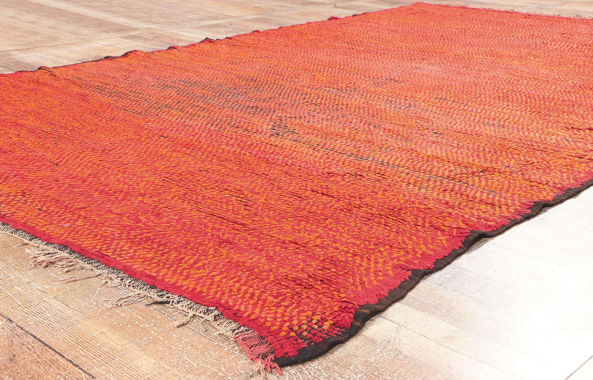 Wool Vintage Red Boujad Moroccan Rug, Midcentury Elegance Meets Tribal Enchantment For Sale