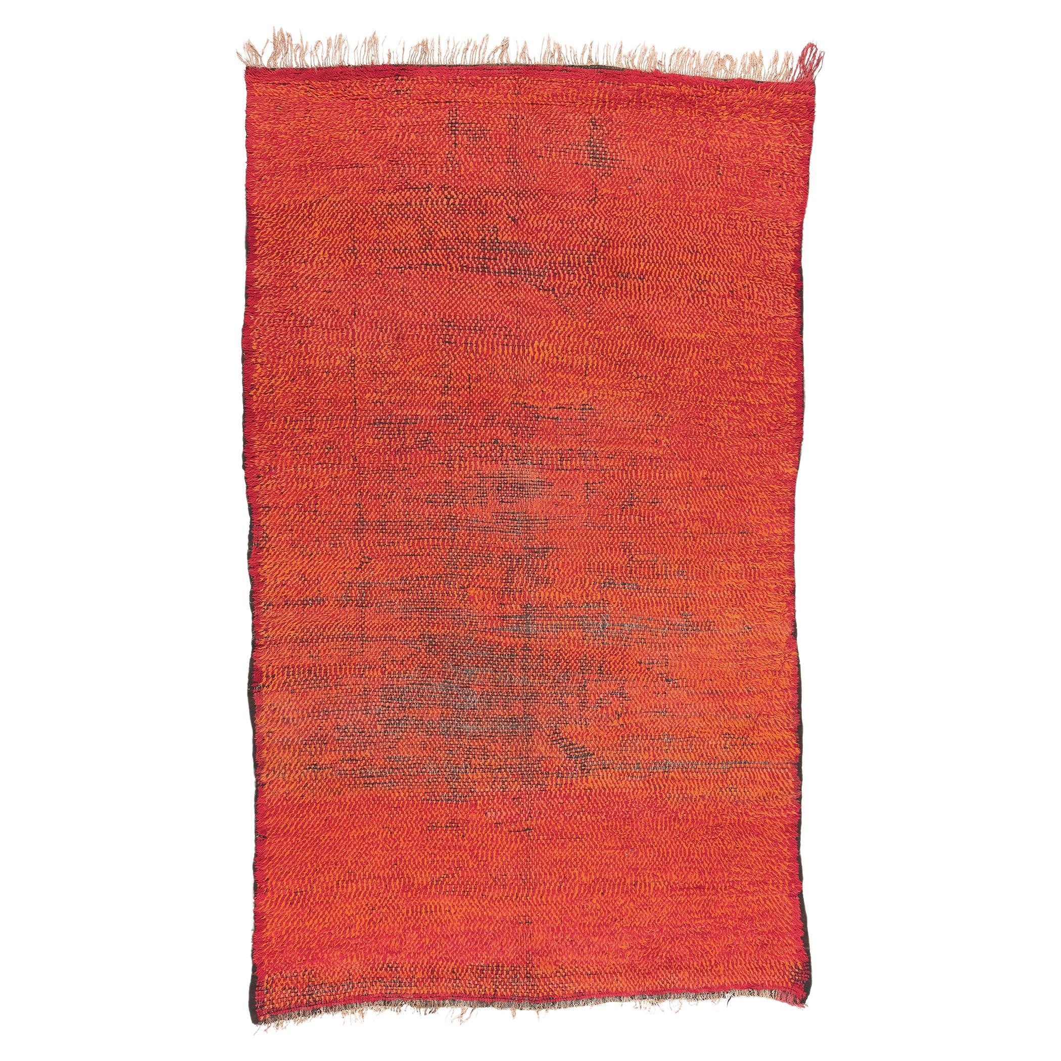 Vintage Red Boujad Moroccan Rug, Midcentury Elegance Meets Tribal Enchantment For Sale