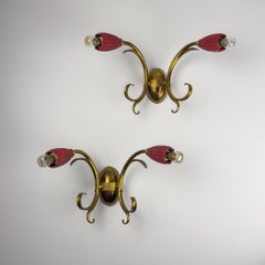 Vintage Red Brass Wall Sconces - Italian Home Decor - Italy, 1950s, Set of 2