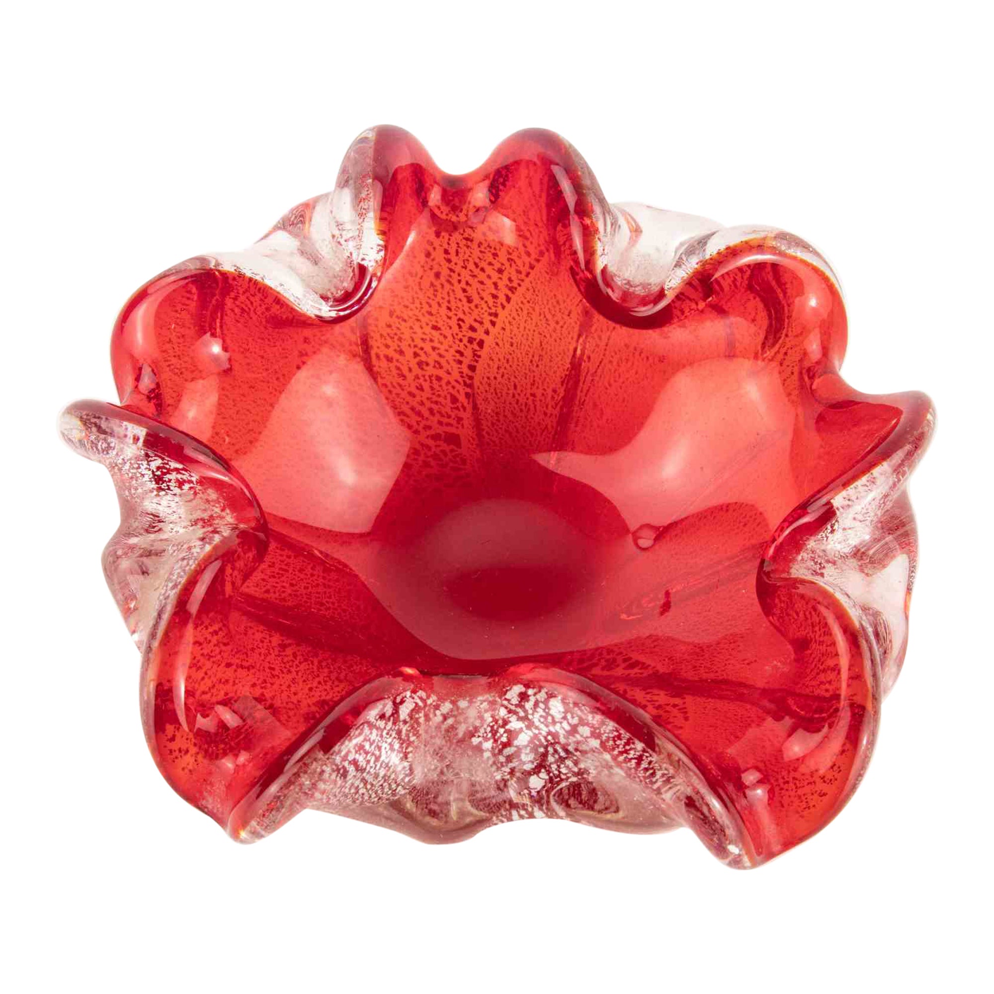 Vintage Red Bubble Murano Glass Ashtray attr. to Barovier & Toso, 1970s
