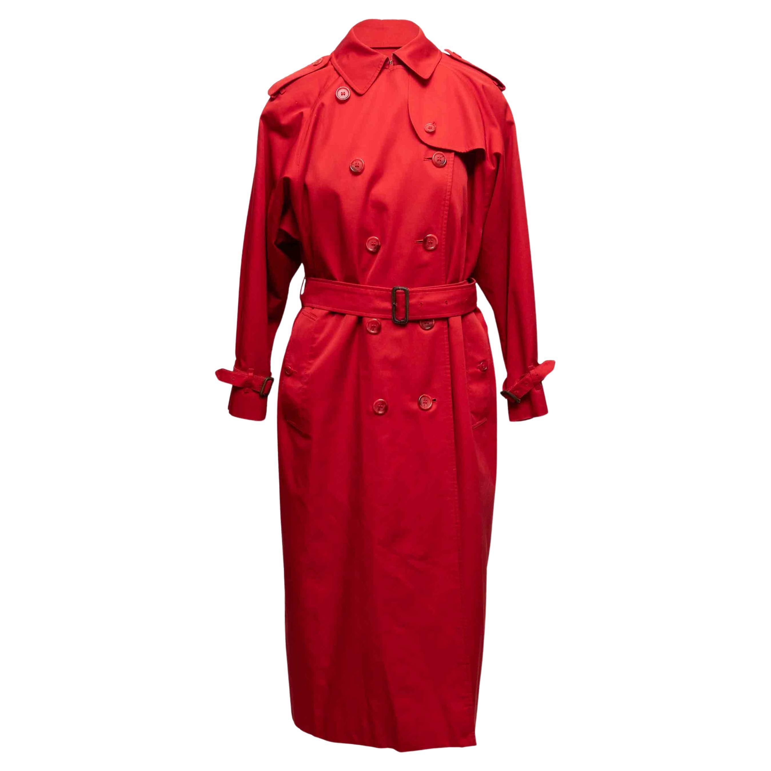 Vintage Red Burberrys Double-Breasted Wool-Lined Trench Coat Size US S