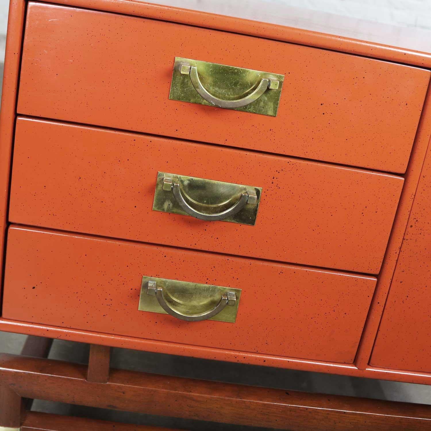 Vintage Red Campaign Style End Table Drawers and Door & Brass Detail by Hickory 11