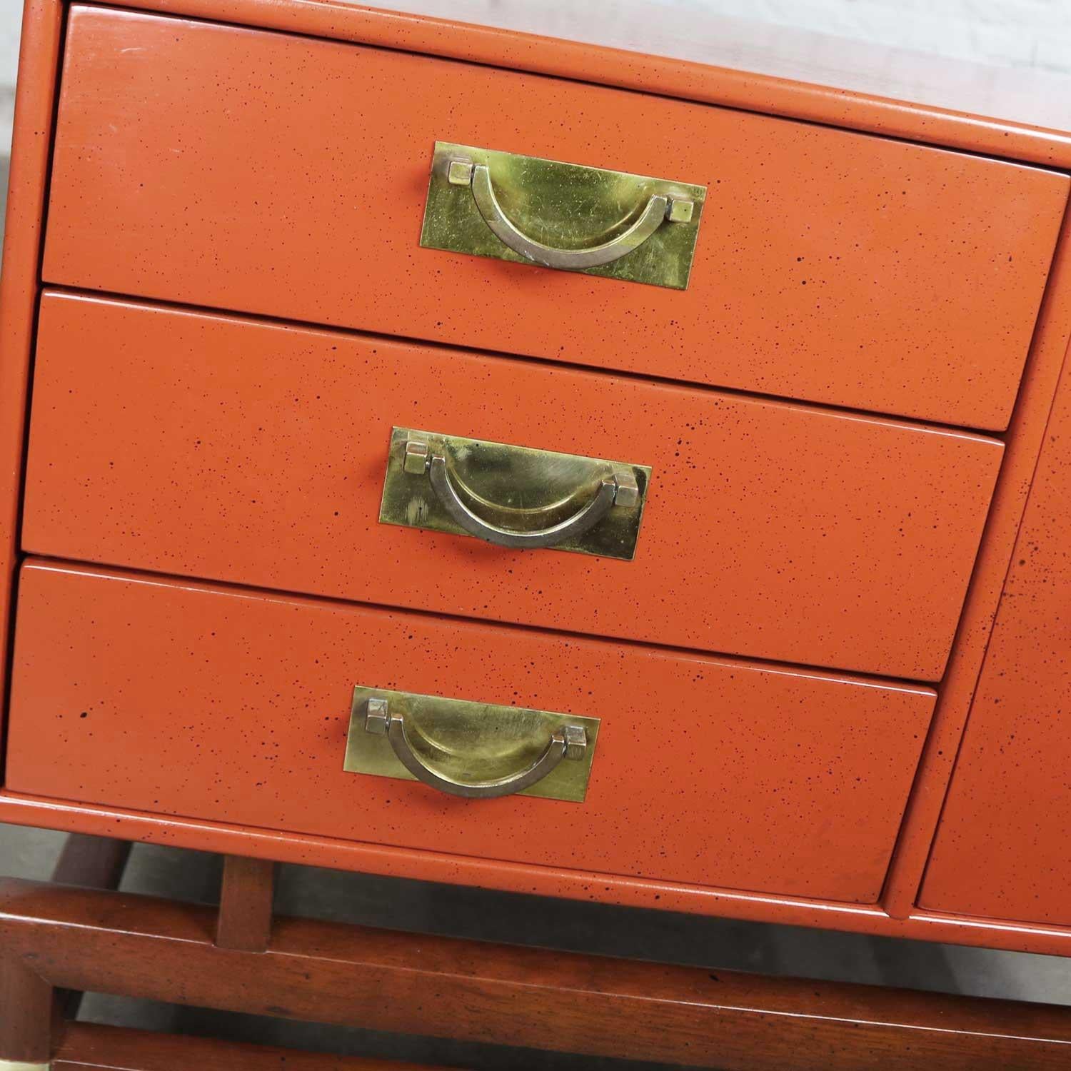 Painted Vintage Red Campaign Style End Table Drawers and Door & Brass Detail by Hickory