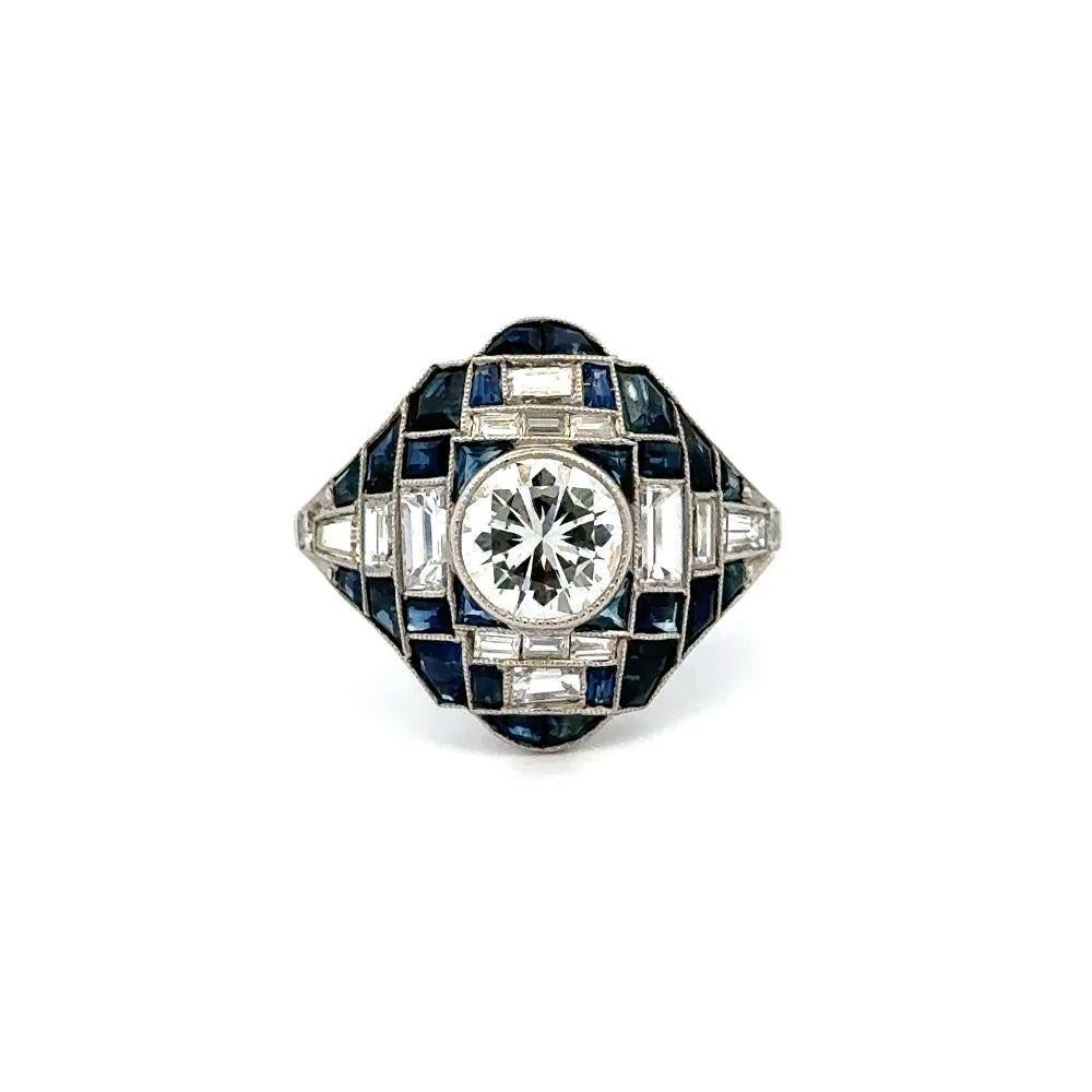 Mixed Cut Vintage Red Carpet 1.01 Carat Diamond and Sapphire Platinum Statement Ring For Sale