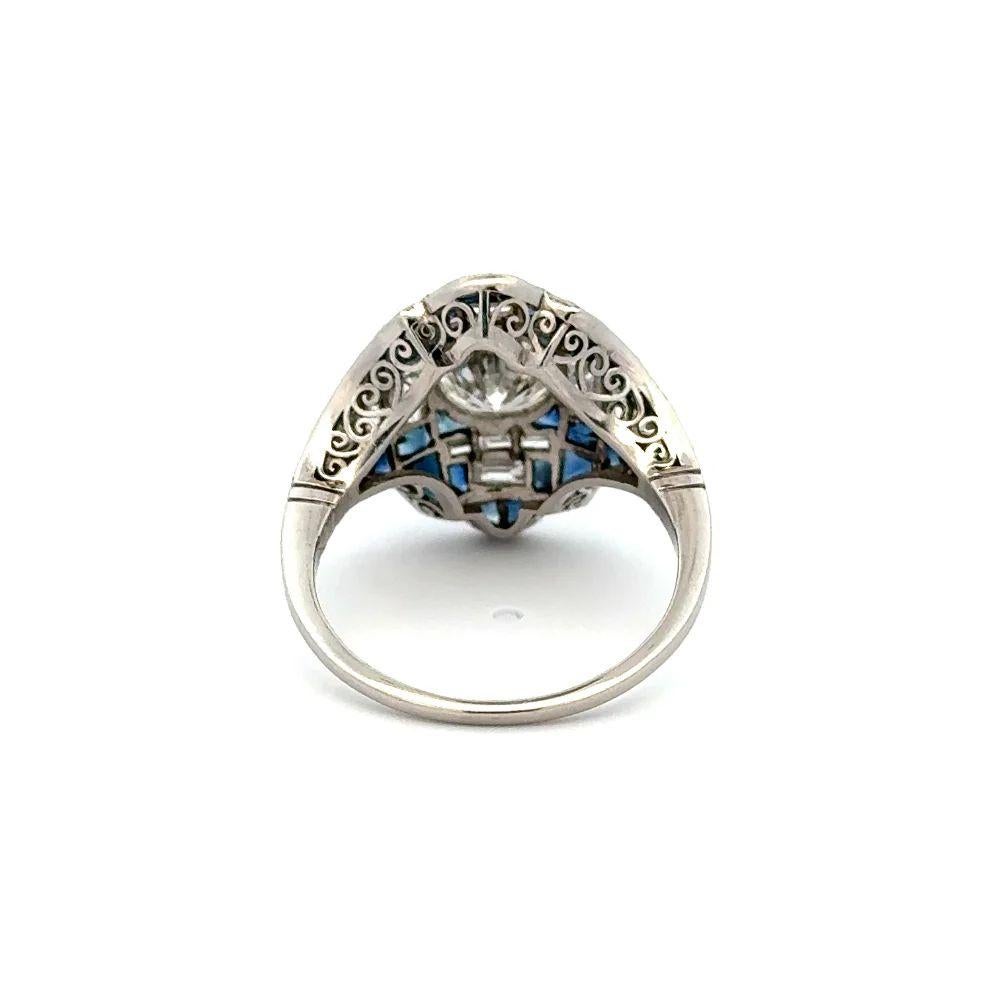 Vintage Red Carpet 1.01 Carat Diamond and Sapphire Platinum Statement Ring In Excellent Condition For Sale In Montreal, QC