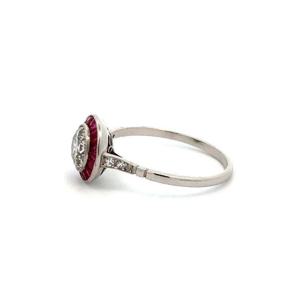 Women's Vintage Red Carpet 1.12 Carat Diamond and Ruby Statement Platinum Cocktail Ring For Sale