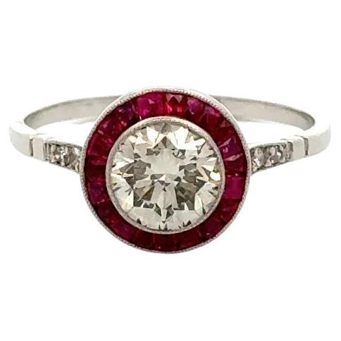 Vintage Red Carpet 1.12 Carat Diamond and Ruby Statement Platinum Cocktail Ring For Sale
