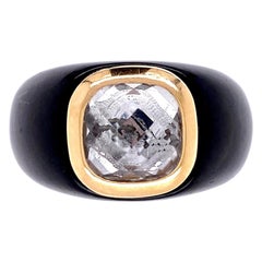 Vintage Red Carpet 12.2 Carat Quartz and Black Resin Gold Statement Ring