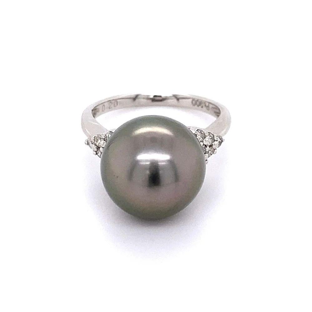 Round Cut Vintage Red Carpet 12.3mm Grey Pearl and Diamond Platinum Statement Ring For Sale