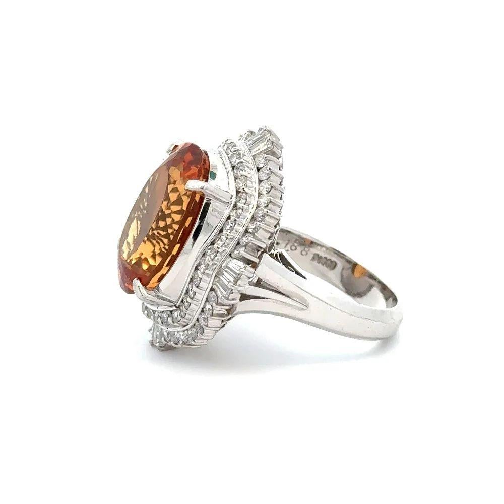 Women's or Men's Vintage Red Carpet 20.57 Carat Imperial Topaz Gem GIA and Diamond Platinum Ring For Sale