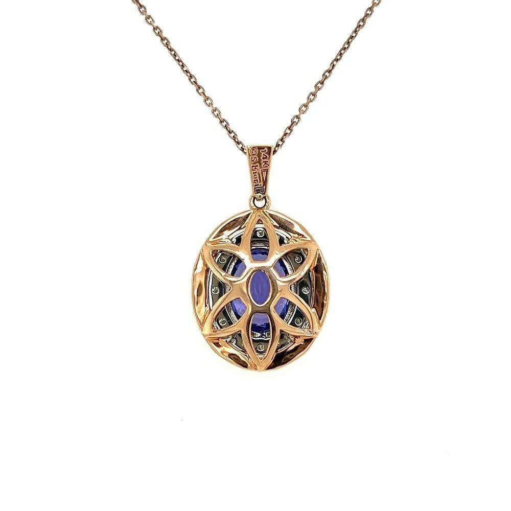 Vintage Red Carpet 4.44 Carat Tanzanite Diamond S. Fiore Gold Pendant Necklace In Excellent Condition For Sale In Montreal, QC