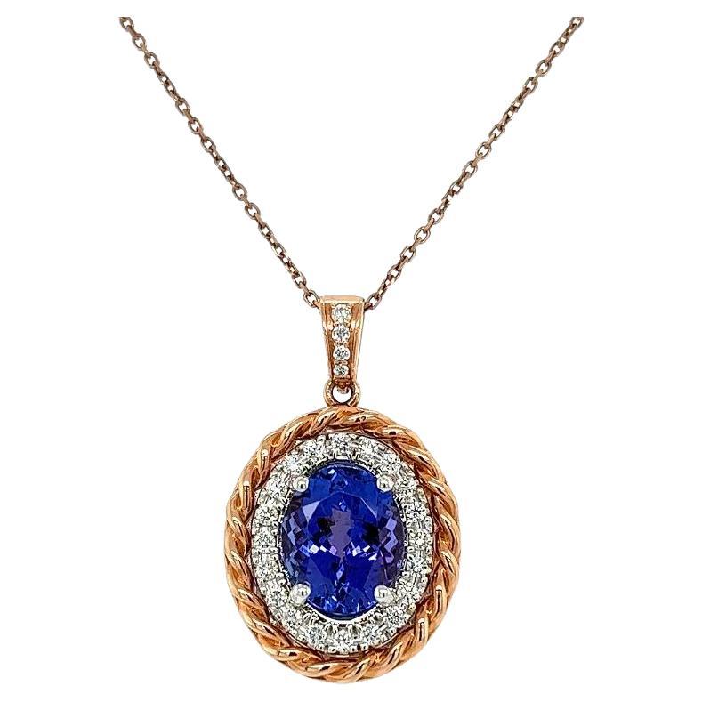 Vintage Red Carpet 4.44 Carat Tanzanite Diamond S. Fiore Gold Pendant Necklace For Sale