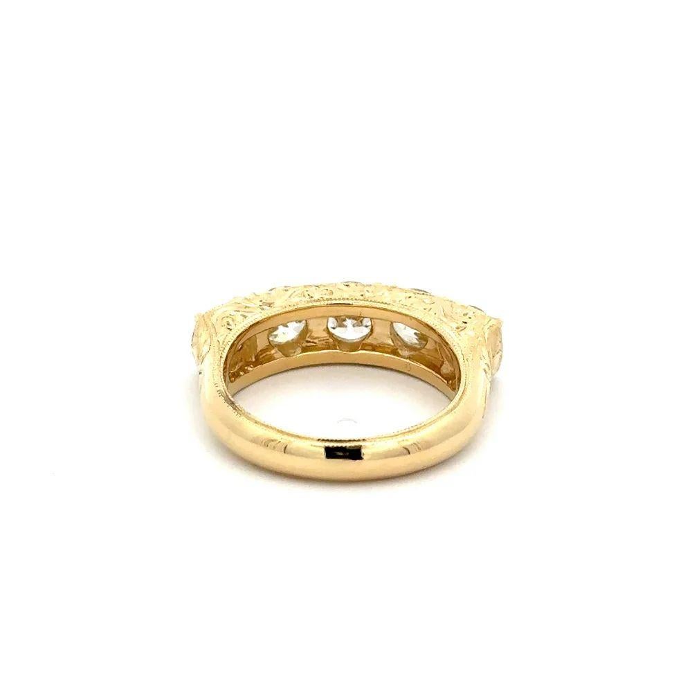 For Sale:  Vintage Red Carpet 5 Stone Diamond Gold Engraved Band Statement Ring 6