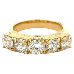 Statement-Ring, Vintage, roter Teppich, 5 Stein, Diamant, Gold, gravierter Ring
