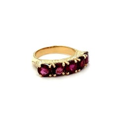 Vintage Red Carpet 5 Stone Ruby Engraved Gold Band Ring