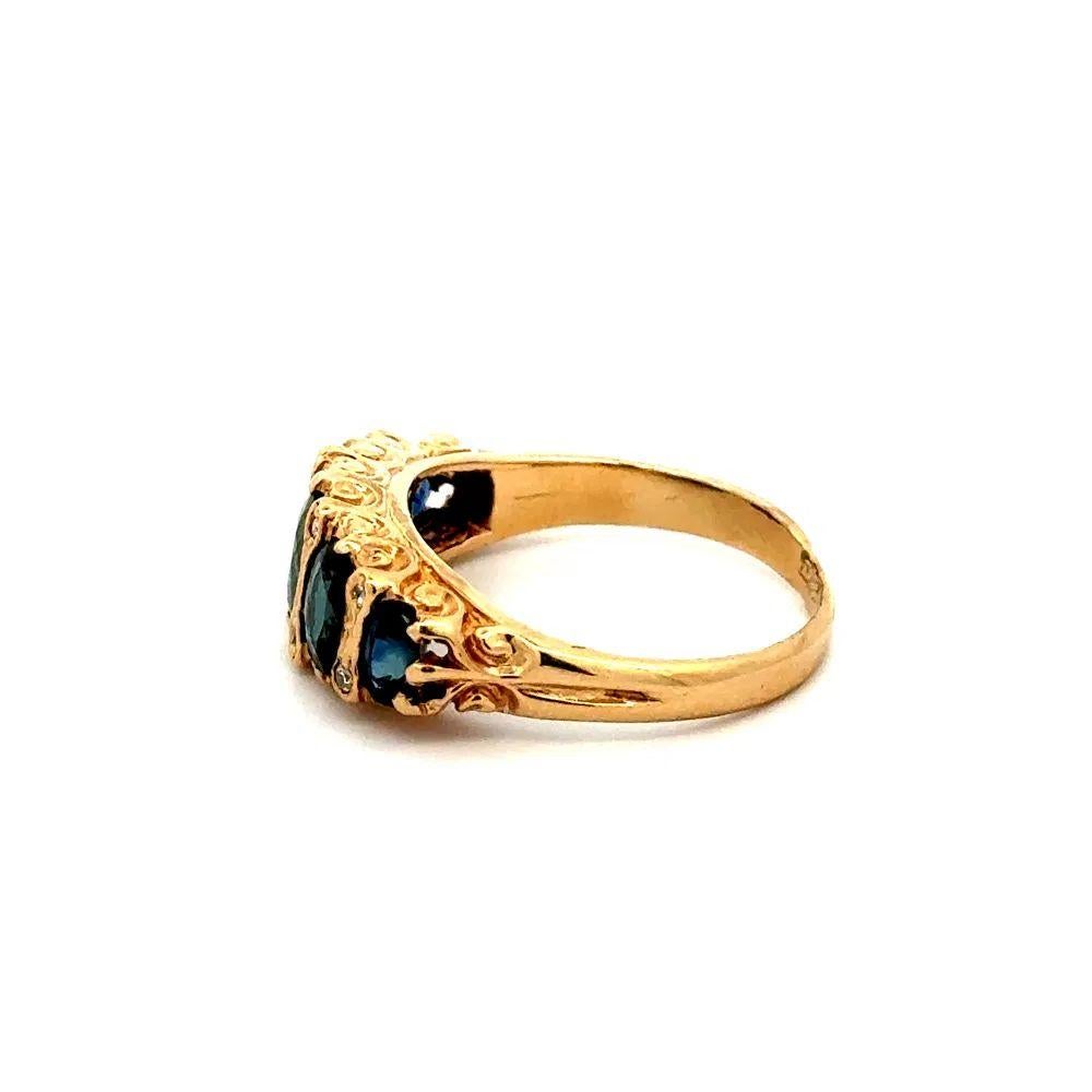 Women's Vintage Red Carpet 5 Stone Sapphire and Diamond Gold Band Ring For Sale