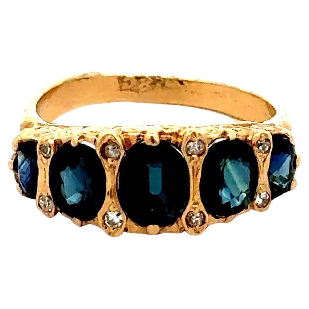 Anillo de oro Vintage Red Carpet con 5 piedras de zafiro y diamantes