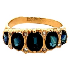 Vintage Red Carpet 5 Stone Sapphire and Diamond Gold Band Ring