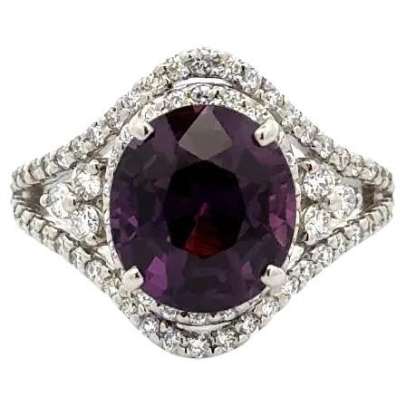 Vintage Red Carpet 5.23 Carat GIA NO HEAT Purple Sapphire Diamond Platinum Ring For Sale