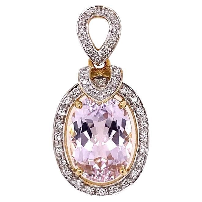 Vintage Red Carpet 7 Carat Kunzite and Diamond Gold Statement Pendant Necklace