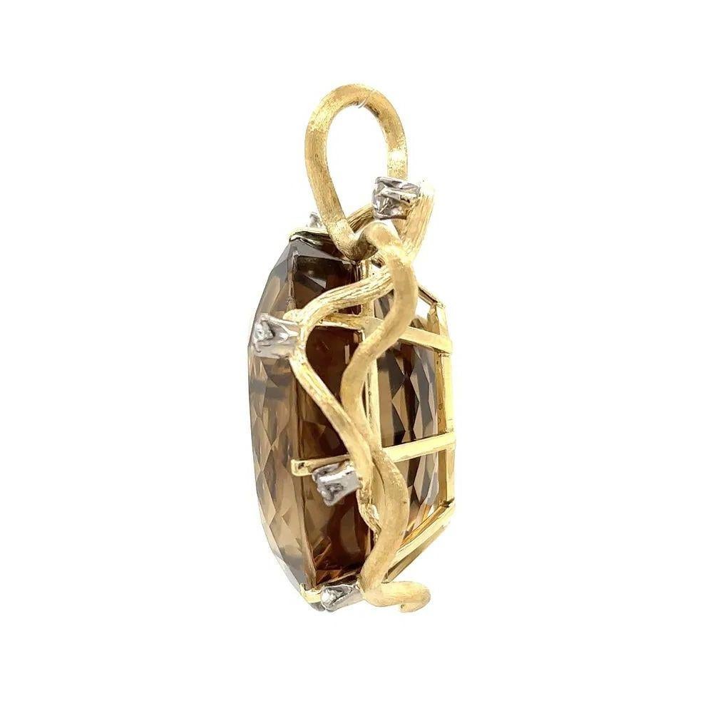 Vintage Red Carpet 75 Carat Smokey Quartz and Diamond Gold Statement Pendentif Excellent état - En vente à Montreal, QC