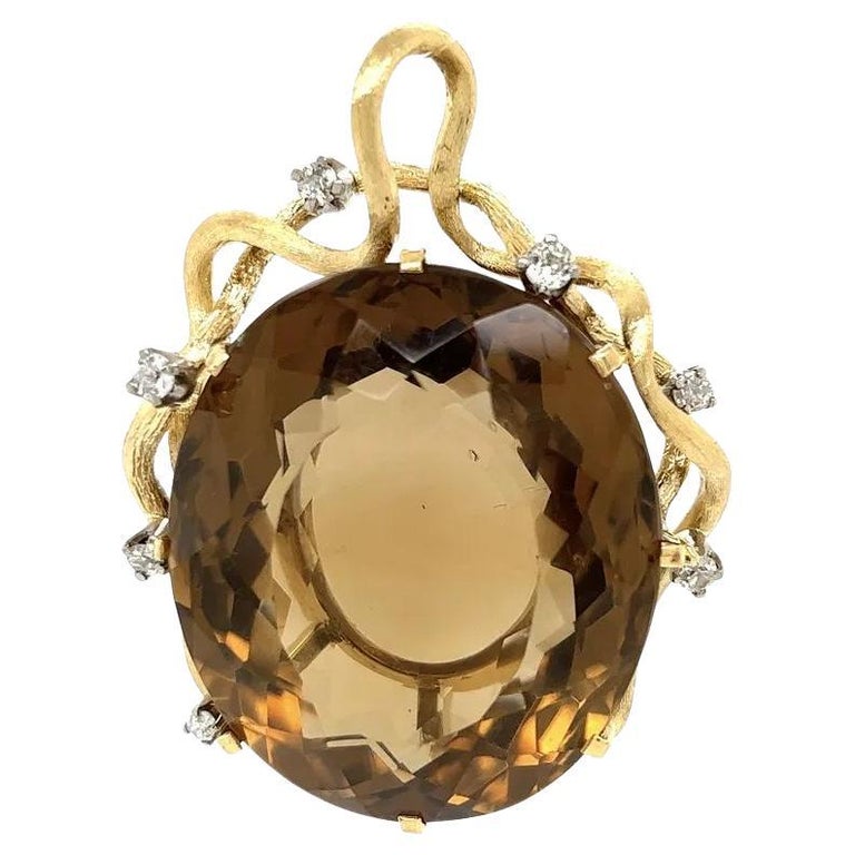 Vintage Red Carpet 75 Carat Smokey Quartz and Diamond Gold