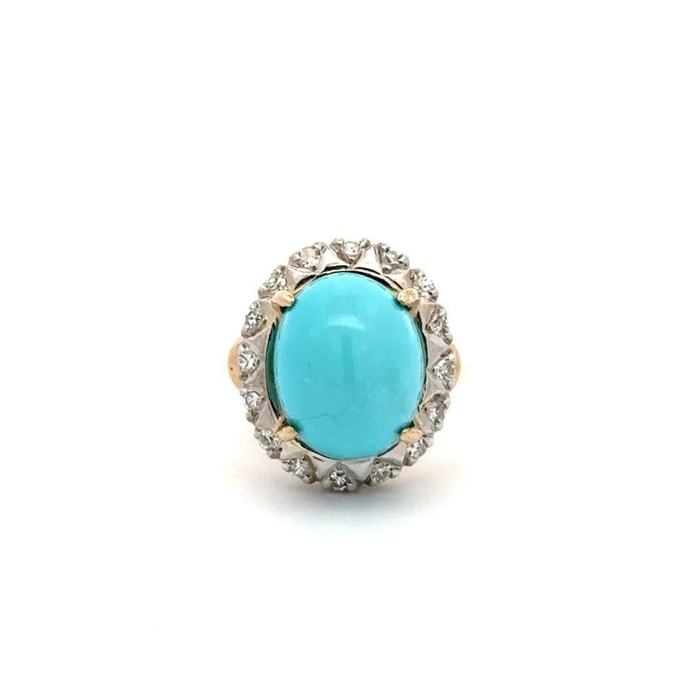 Mixed Cut Vintage Red Carpet 7.58 Cabochon Sleeping Beauty Turquoise and Diamond Gold Ring For Sale