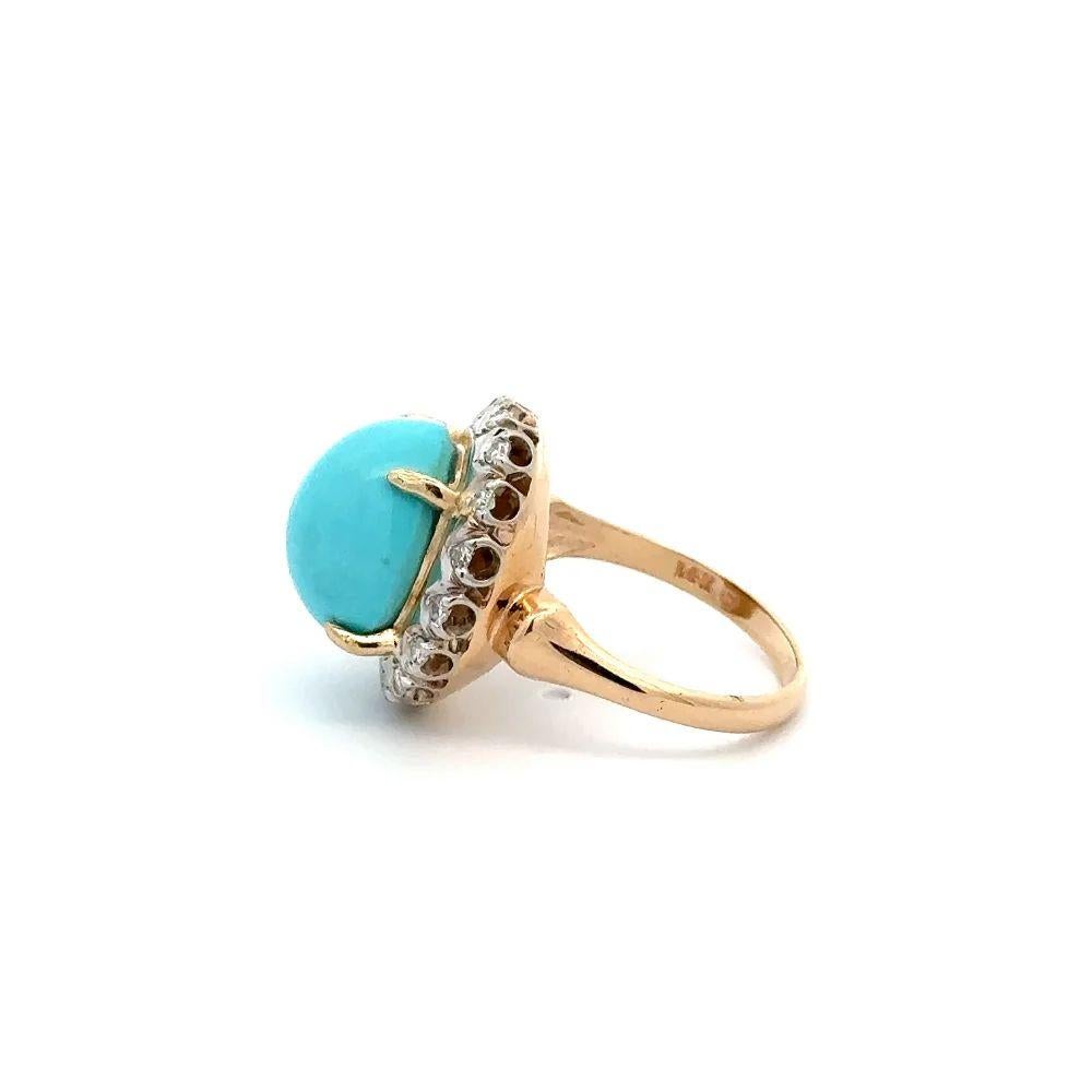 Women's Vintage Red Carpet 7.58 Cabochon Sleeping Beauty Turquoise and Diamond Gold Ring For Sale