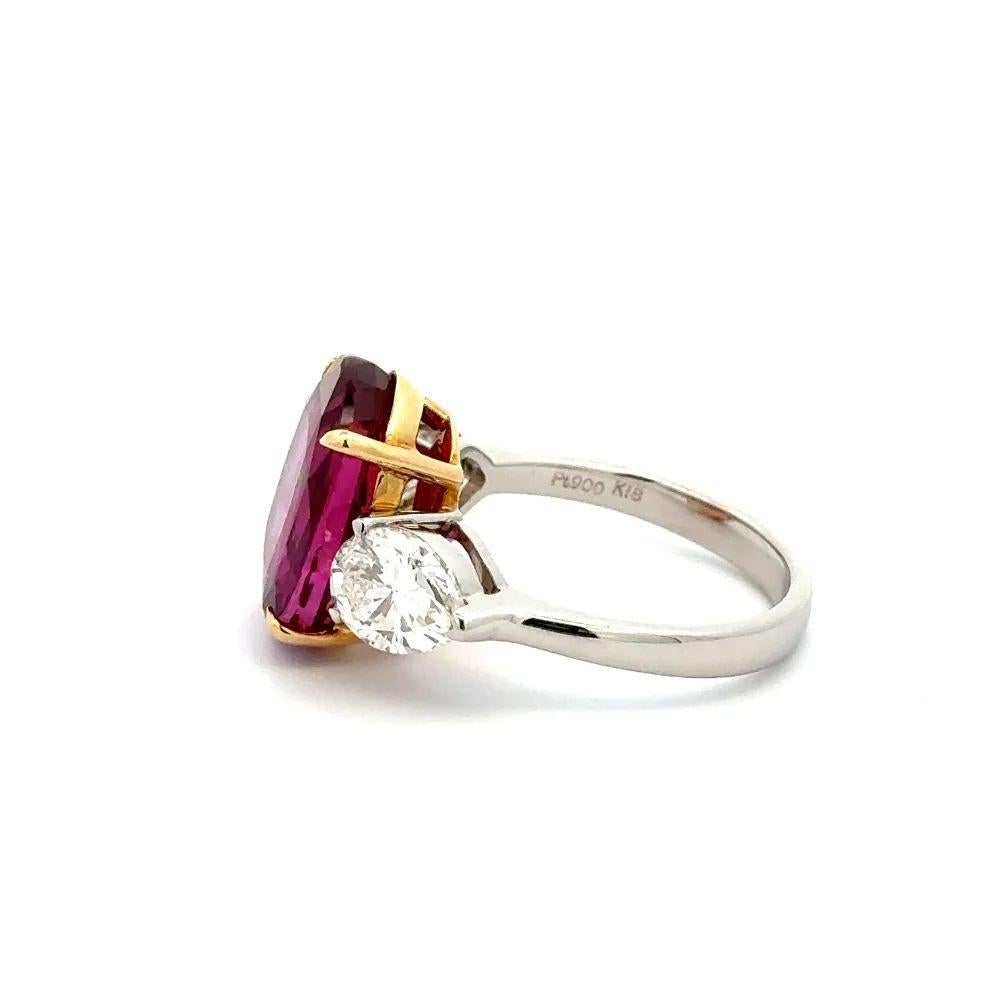 Women's Vintage Red Carpet 9.37 Carat Oval Burma Ruby GRS and Pear Diamond Platinum Ring For Sale