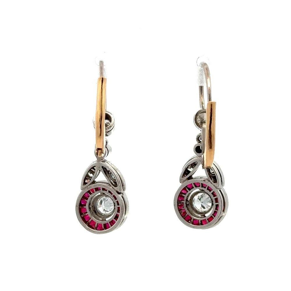 Vintage Red Carpet Diamond and Red Ruby Statement Platinum Drop Earring In Excellent Condition For Sale In Montreal, QC
