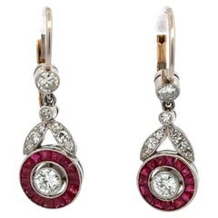 Vintage Red Carpet Diamond and Red Ruby Statement Platinum Drop Earring