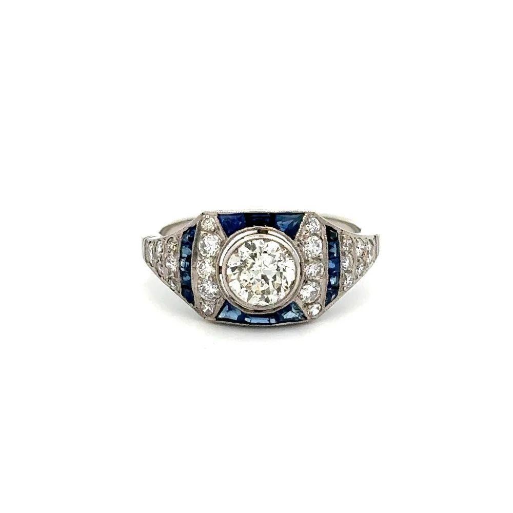 Art Deco Vintage Red Carpet Diamond and Sapphire Statement Platinum Cocktail Ring For Sale
