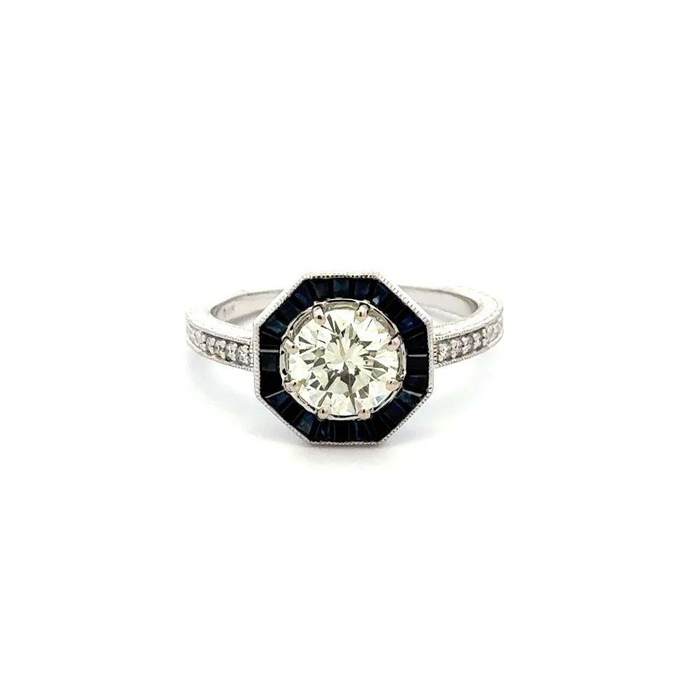 Mixed Cut Vintage Red Carpet Diamond and Sapphire Surround White Gold Statement Ring For Sale