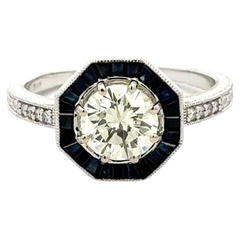 Vintage Red Carpet Diamond and Sapphire Surround White Gold Statement Ring For Sale